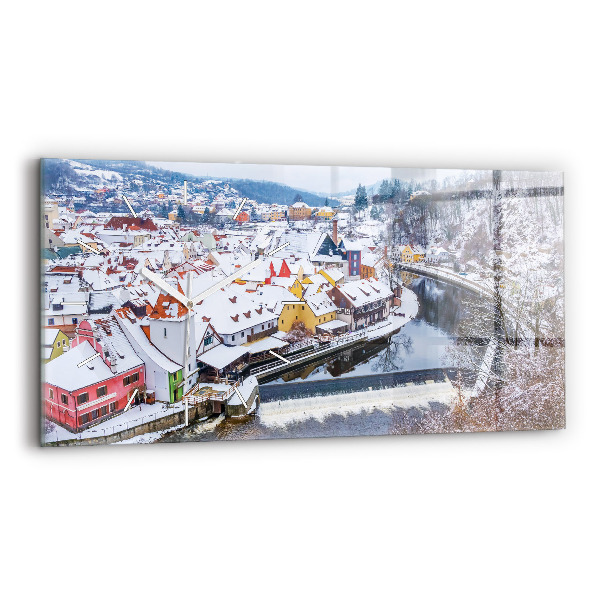 Horloge rectangulaire horizontale Panorama d'une ville en hiver