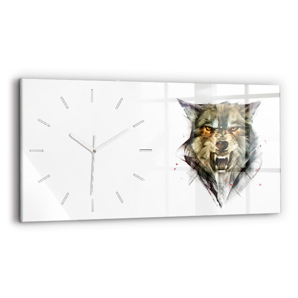 Horloge rectangulaire horizontale Portrait dessiné d'un loup