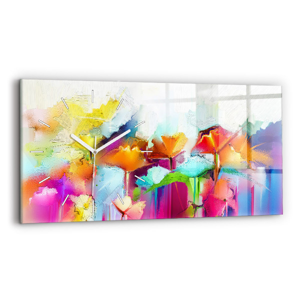 Horloge rectangulaire horizontale Fleurs abstraites