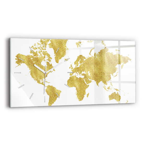 Horloge rectangulaire horizontale Carte du monde en or