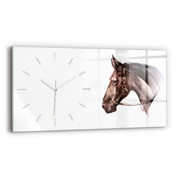 Horloge horizontale en verre Profil peint d'un cheval