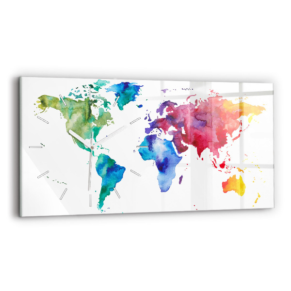 Horloge rectangulaire horizontale Carte du monde à l'aquarelle