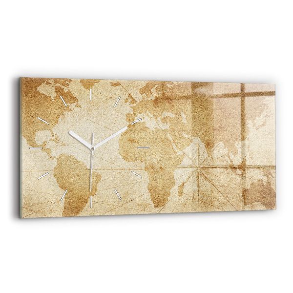 Horloge rectangulaire horizontale Carte du monde vintage