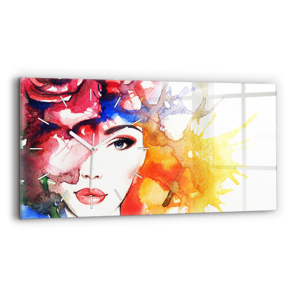 Horloge murale horizontale Portrait coloré d'une femme