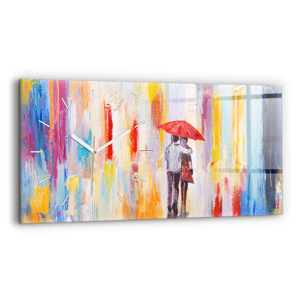 Horloge murale horizontale Couple sous la pluie