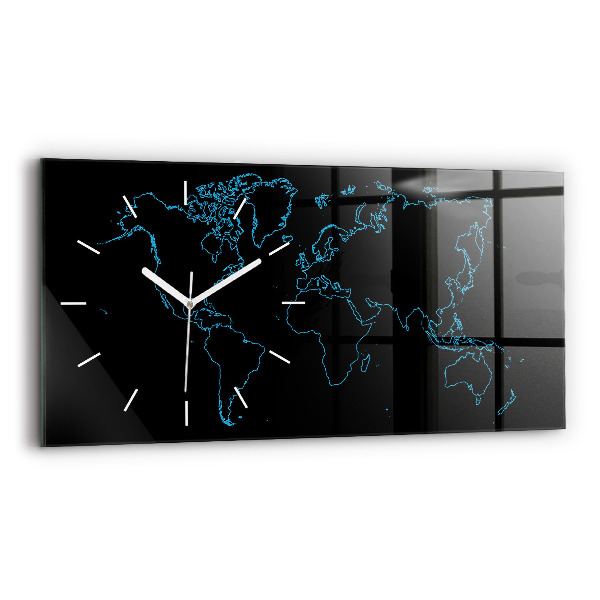 Horloge horizontale en verre Contours d'une carte du monde