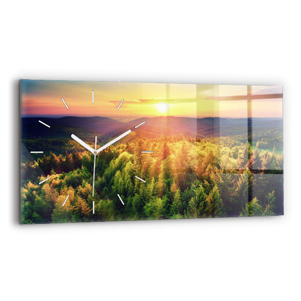 Horloge rectangulaire horizontale Coucher de soleil sur les collines