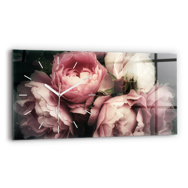 Horloge horizontale en verre Bouquet de roses roses