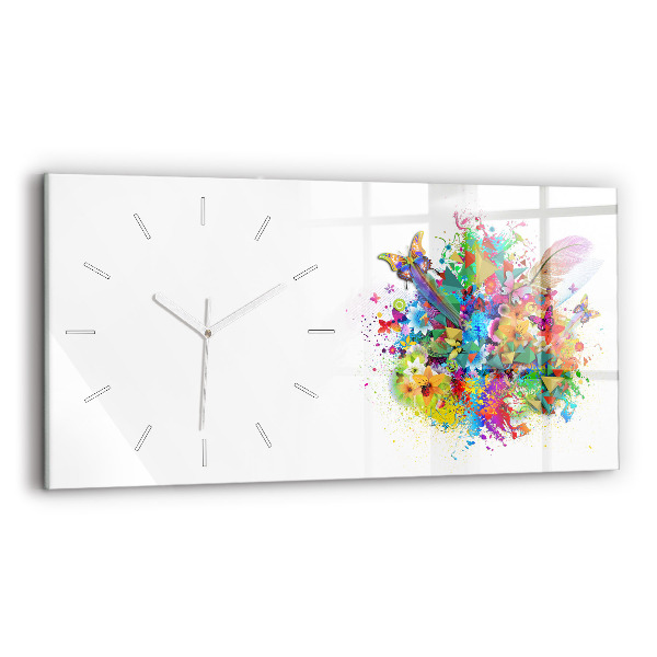 Horloge rectangulaire horizontale Harmonie florale avec papillons