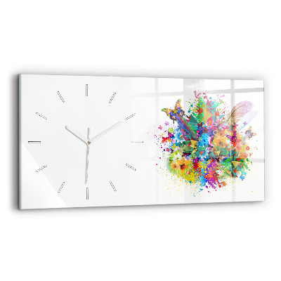 Horloge rectangulaire horizontale Harmonie florale avec papillons