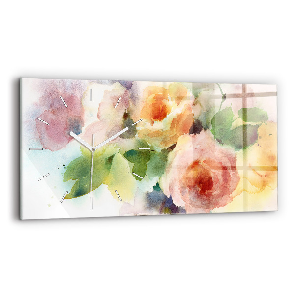 Horloge rectangulaire horizontale Roses dans un vase Aquarelle