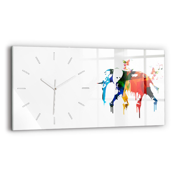 Horloge horizontale en verre Eléphant peint en couleur