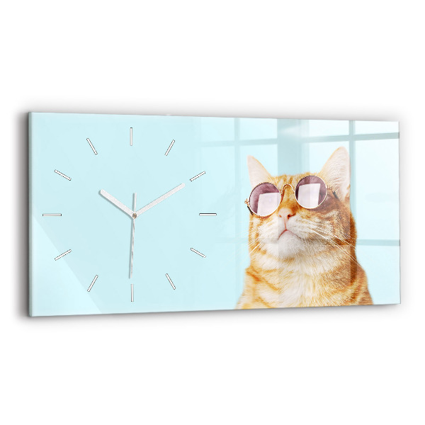 Horloge horizontale en verre Chat amusant avec des lunettes