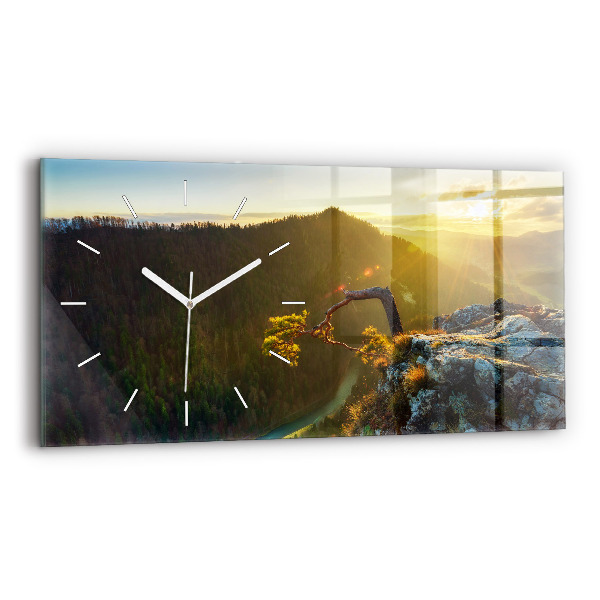 Horloge murale horizontale Coucher de soleil sur les montagnes