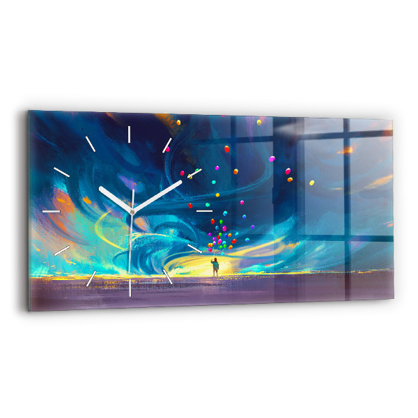 Horloge horizontale en verre Enfant et ballons