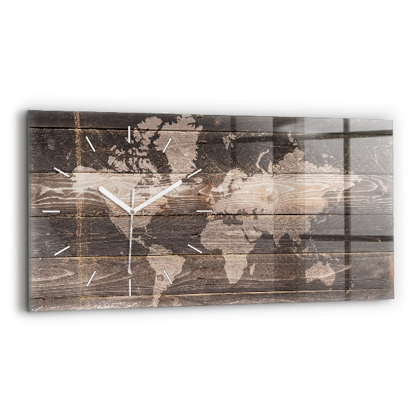 Horloge horizontale en verre Carte du monde sur bois