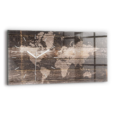 Horloge horizontale en verre Carte du monde sur bois