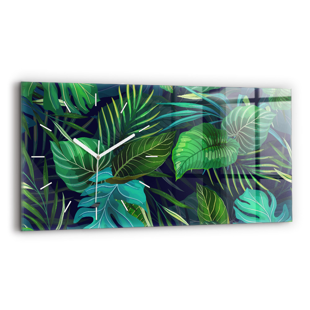 Horloge horizontale en verre Feuilles exotiques