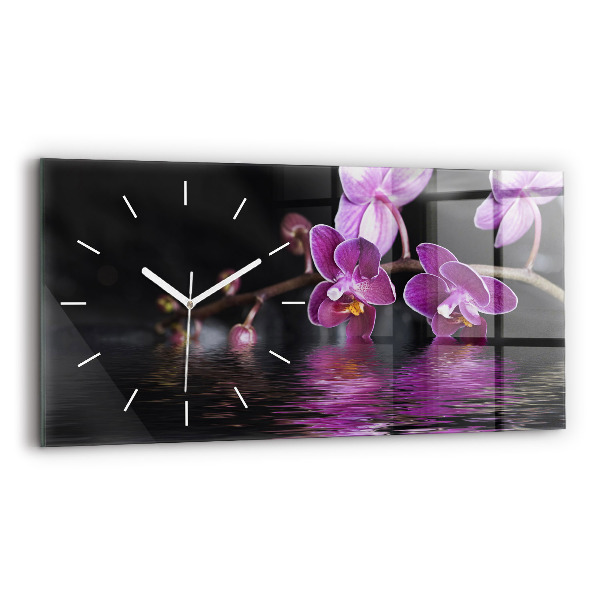 Horloge horizontale en verre Fleur d'orchidée sur l'eau