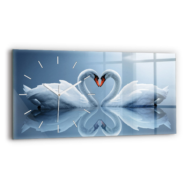 Horloge murale horizontale Cygnes dans le coeur