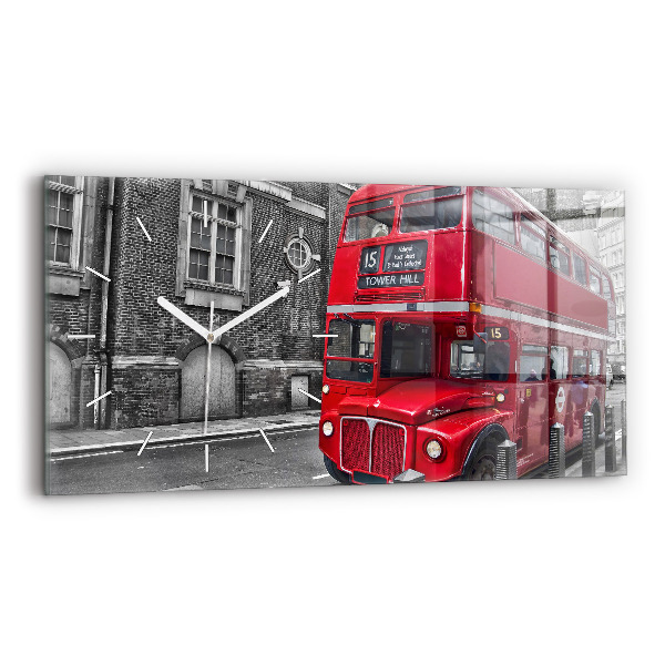 Horloge rectangulaire horizontale Bus rouge à impériale