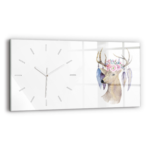 Horloge horizontale en verre Tête de cerf et fleurs