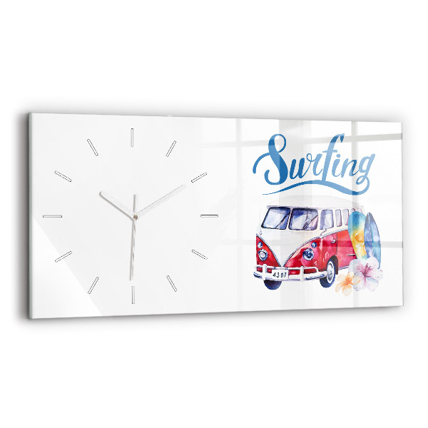 Horloge horizontale en verre Voiture et panneau Surf