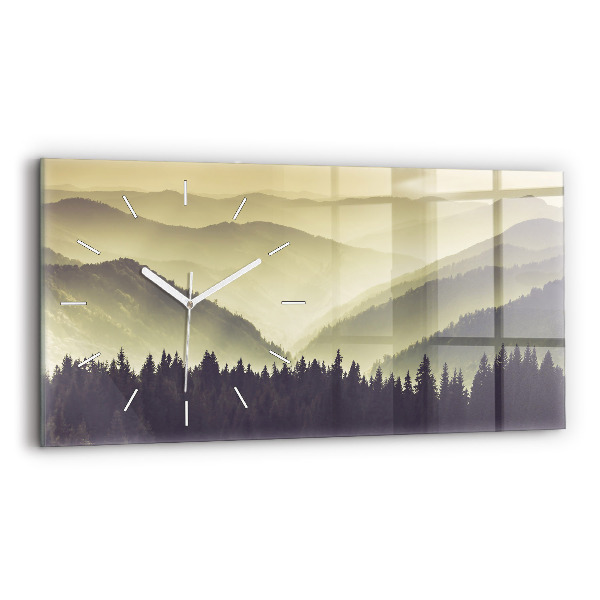 Horloge horizontale en verre Pentes de montagnes brumeuses