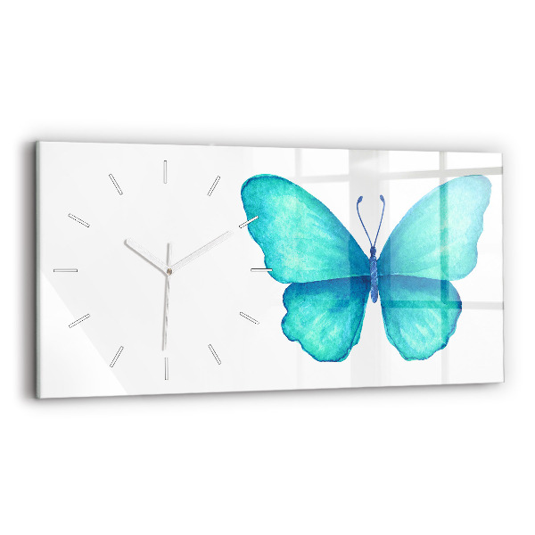 Horloge horizontale en verre Papillon d'été turquoise