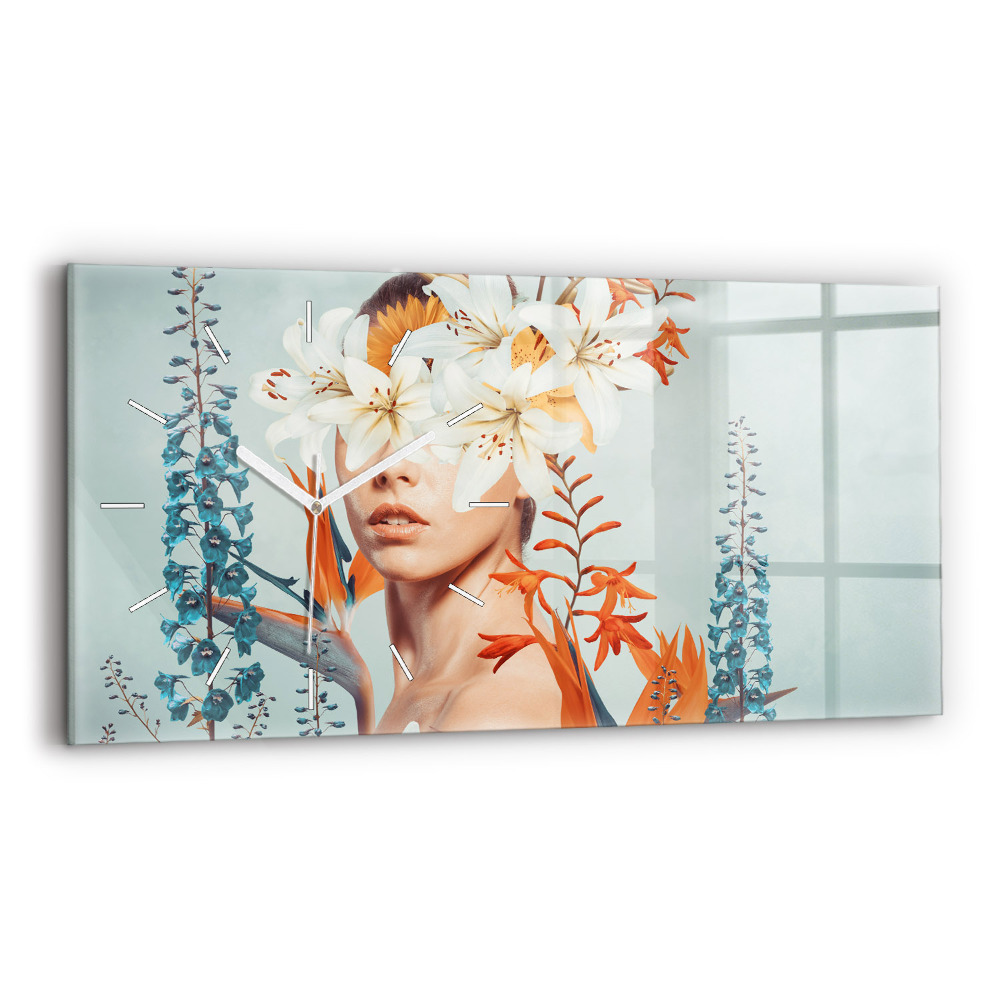 Horloge rectangulaire horizontale Femme avec des fleurs