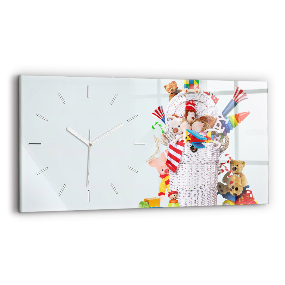 Horloge murale horizontale Panier en osier avec des jouets