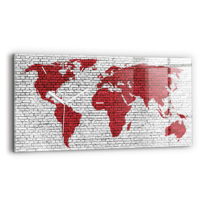 Horloge rectangulaire horizontale Mur de briques Carte du monde