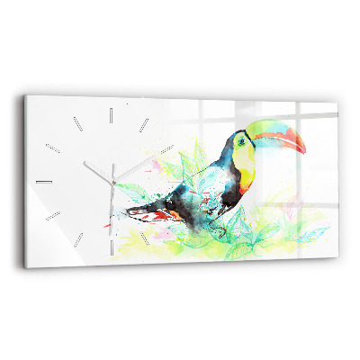 Horloge rectangulaire horizontale Toucan dans l'herbe