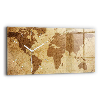 Horloge murale horizontale Carte du monde vintage