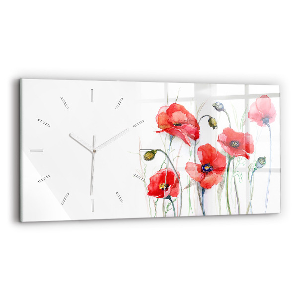 Horloge horizontale en verre Coquelicots rouges peints