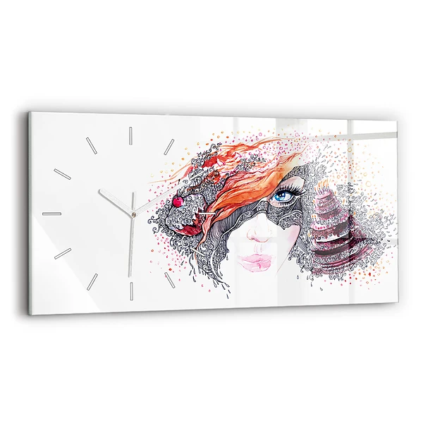 Horloge rectangulaire horizontale Femme douce avec un gâteau