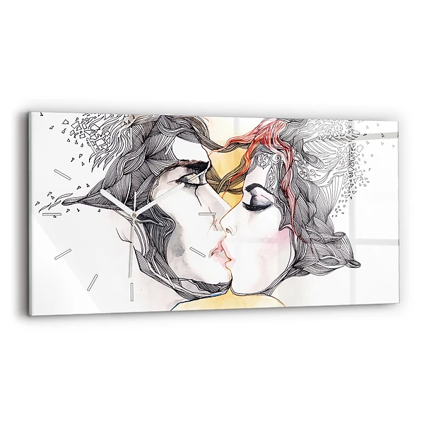 Horloge murale horizontale Dessin d'un baiser d'amour