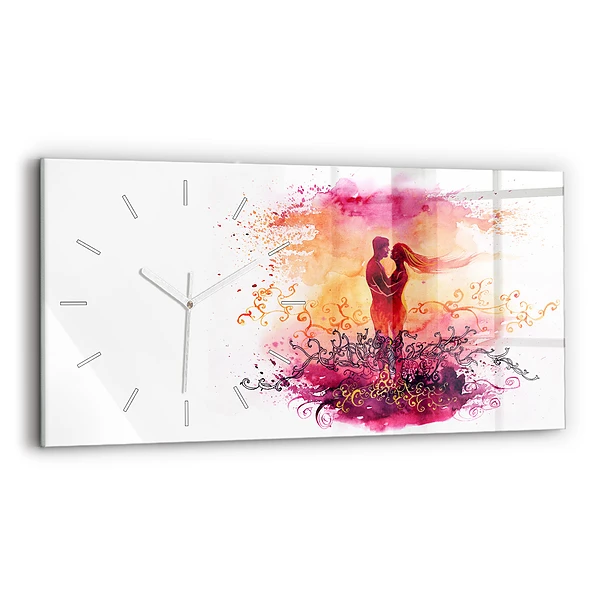 Horloge horizontale en verre Aquarelle d'un couple amoureux