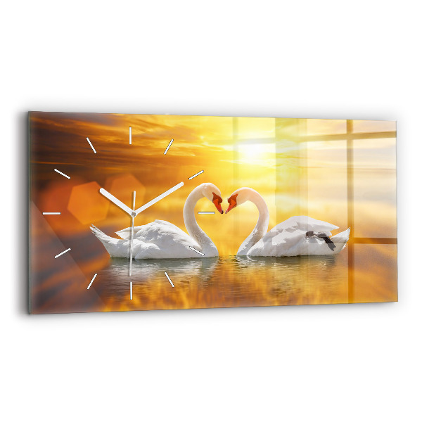 Horloge horizontale en verre Cygnes amoureux