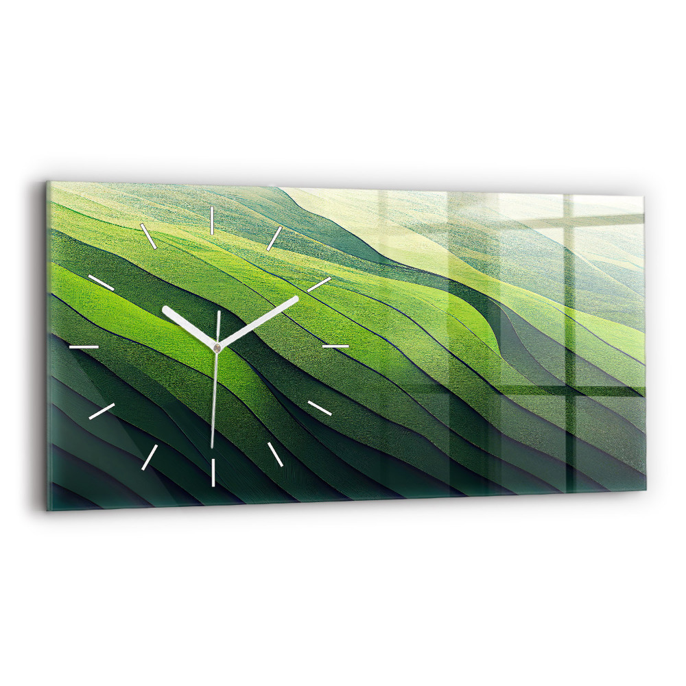 Horloge rectangulaire horizontale Champs verts abstraits