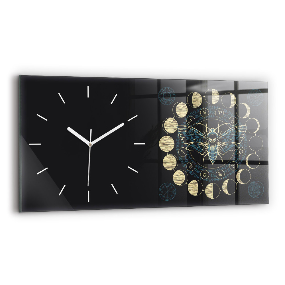 Horloge murale horizontale Phases de la lune et insecte