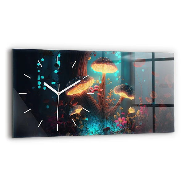 Horloge murale horizontale Forêt et champignons magiques