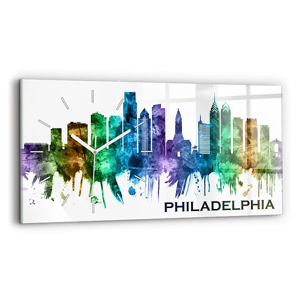 Horloge murale horizontale Philadelphie colorée