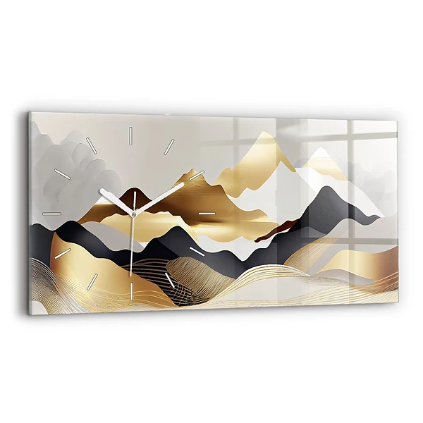 Horloge horizontale en verre Montagnes dorées abstraites