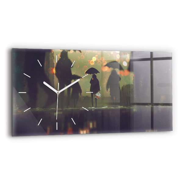 Horloge murale horizontale Personnes avec des parapluies