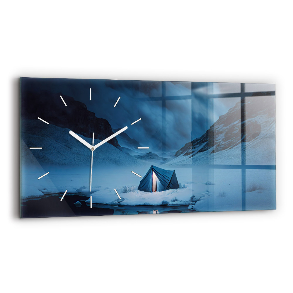 Horloge murale horizontale Une tente dans les montagnes d'Islande