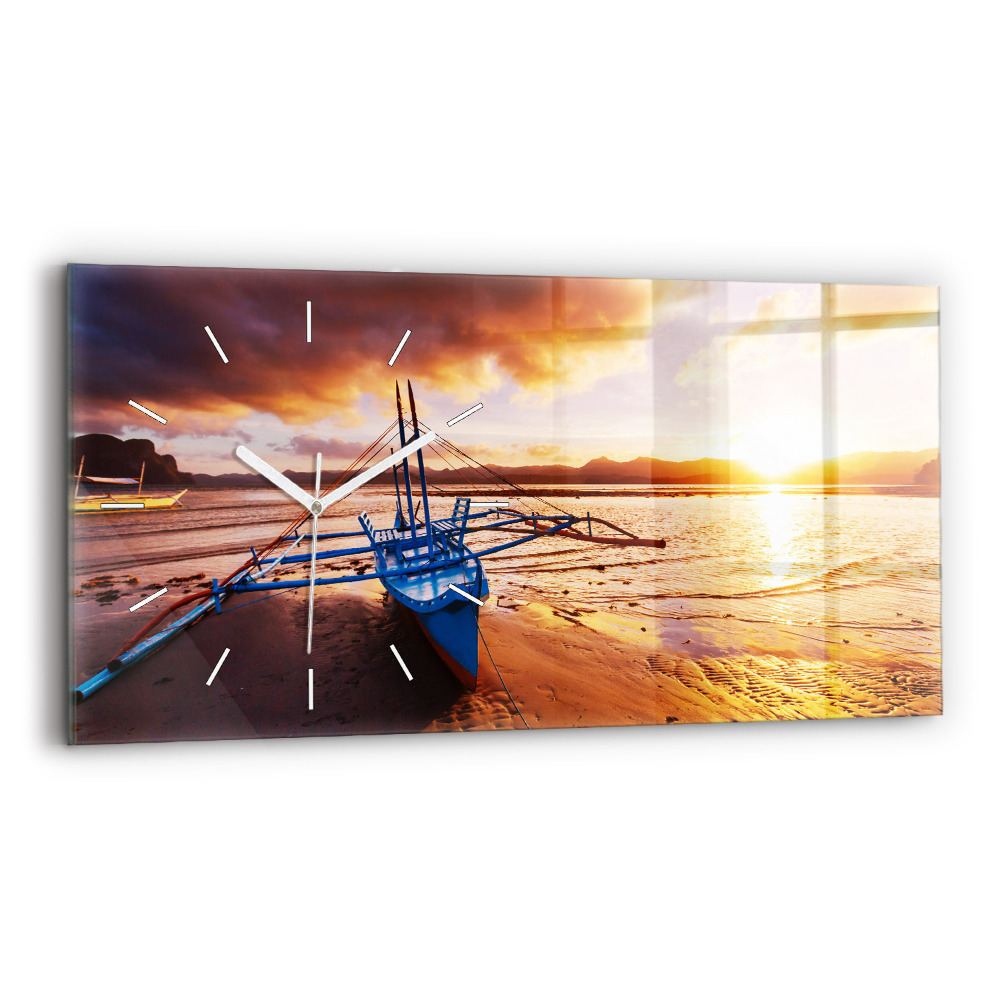 Horloge horizontale en verre Bateau et coucher de soleil