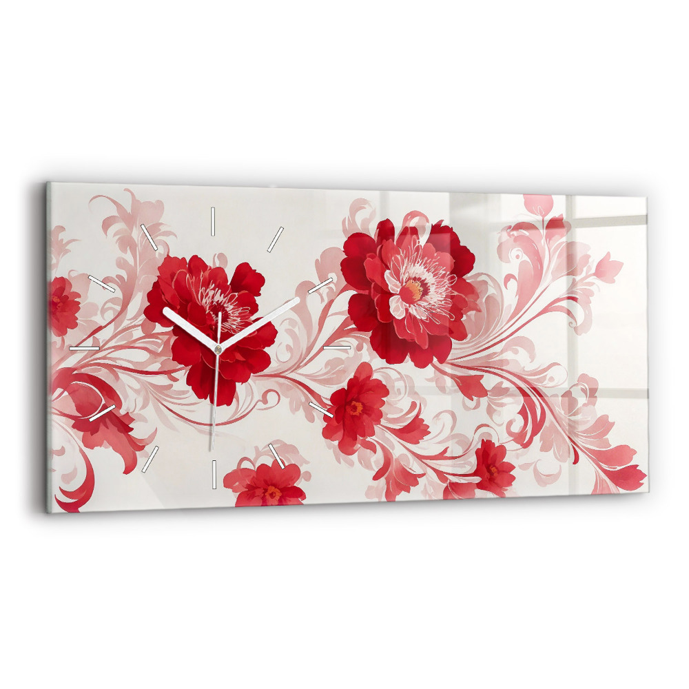 Horloge horizontale en verre Fleurs rouges