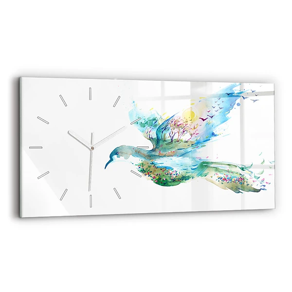 Horloge horizontale en verre Oiseau et printemps abstrait