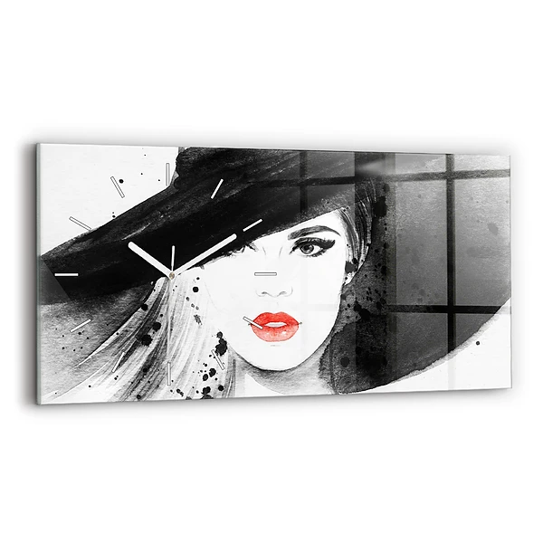 Horloge murale horizontale Femme au chapeau